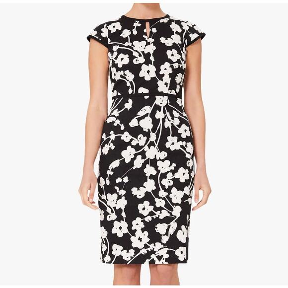 Hobbs London Sophia Floral Sheath Dress Women’s 14 UK/ 10 US Floral Black Ivory - Picture 1 of 8